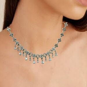 Silver Tone Choker with Clear Rhinestones
